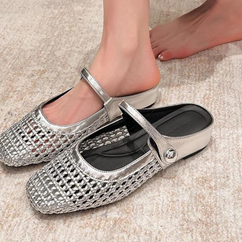 Sienna | Women's Flat Mules Woven Mary Jane Slip On Gold