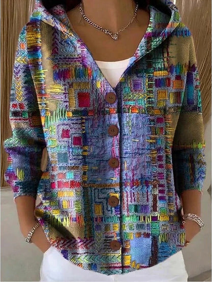 Marceline | Women's Hooded Button-Front Abstract Print Shirt Jacket