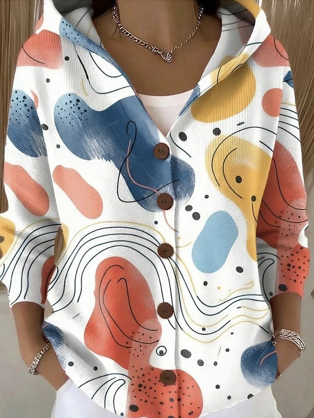 Marceline | Women's Hooded Button-Front Abstract Print Shirt Jacket