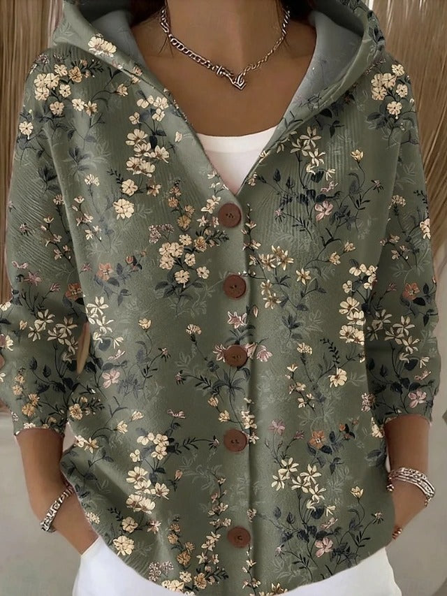 Marceline | Women's Hooded Button-Front Abstract Print Shirt Jacket