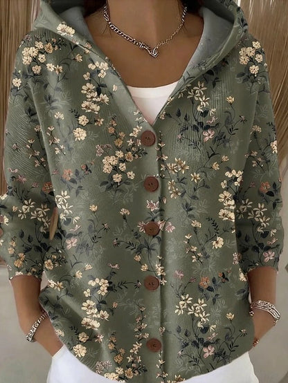 Marceline | Women's Hooded Button-Front Abstract Print Shirt Jacket