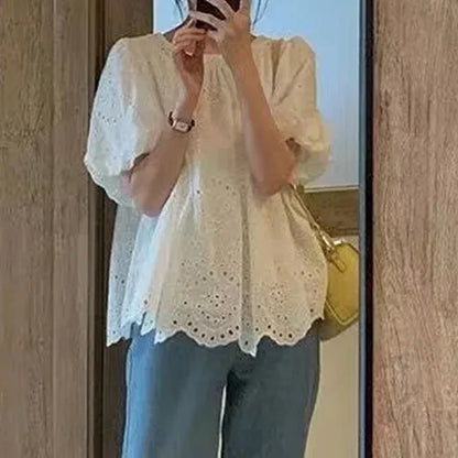 Marcia | Broderie Anglaise Puff Sleeve Loose Casual Blouse