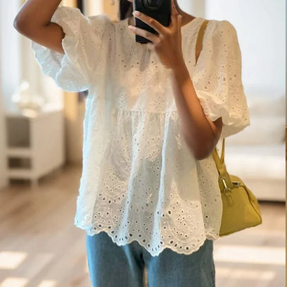 Marcia | Broderie Anglaise Puff Sleeve Loose Casual Blouse