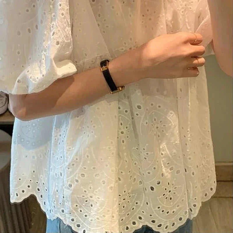 Marcia | Broderie Anglaise Puff Sleeve Loose Casual Blouse