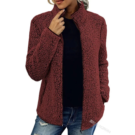 Marlowyne | Women's Fleece Zip-Up Fuzzy Mock Neck Jacket