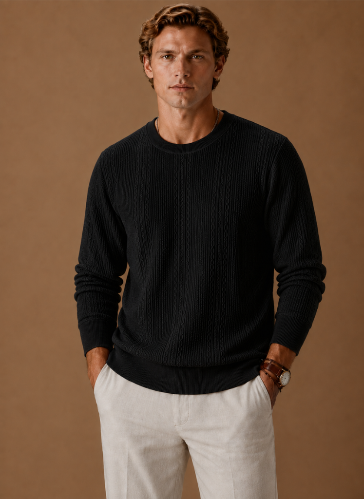 Thelmore | Men's Cable Knit Crew Neck Textured Pullover Sweater