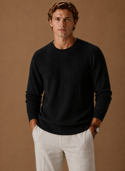 Thelmore | Men's Cable Knit Crew Neck Textured Pullover Sweater