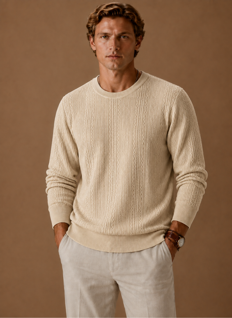 Thelmore | Men's Cable Knit Crew Neck Textured Pullover Sweater