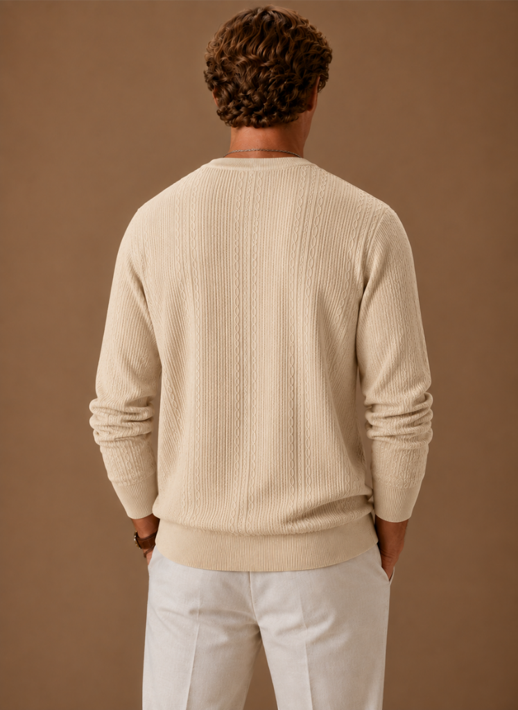 Thelmore | Men's Cable Knit Crew Neck Textured Pullover Sweater