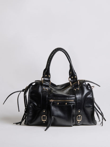 Halden | Women's Structured Bowler Studded Buckle Zip Pocket Handbag