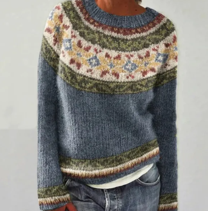 Carola | Women's Fair Isle Scandinavian Knit Boat Neck Sweater