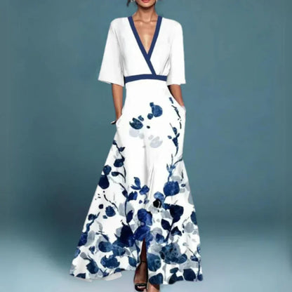 Eden | Floral Embroidered Deep V Neck A-Line Maxi Wedding Guest Dress