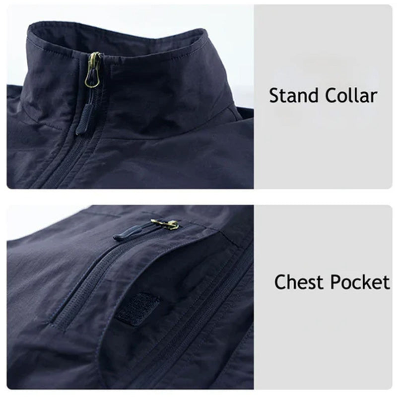 Rennock | Men's Utility Multi Pocket Zip Stand Collar Vest