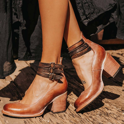 Verona | Double Buckle Ankle Strap Stacked Block Heel Boot