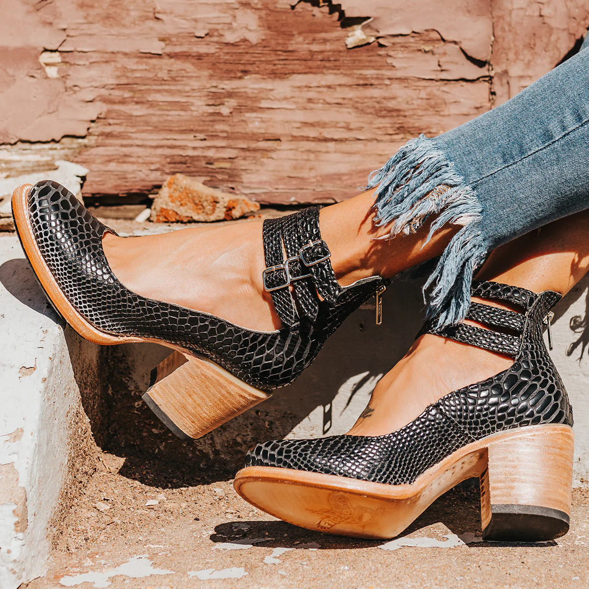 Verona | Double Buckle Ankle Strap Stacked Block Heel Boot