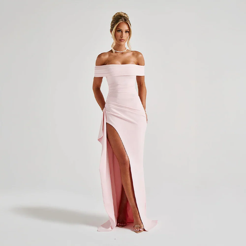 Vivienne | Off Shoulder Maxi Dress Ruched High Slit Formal