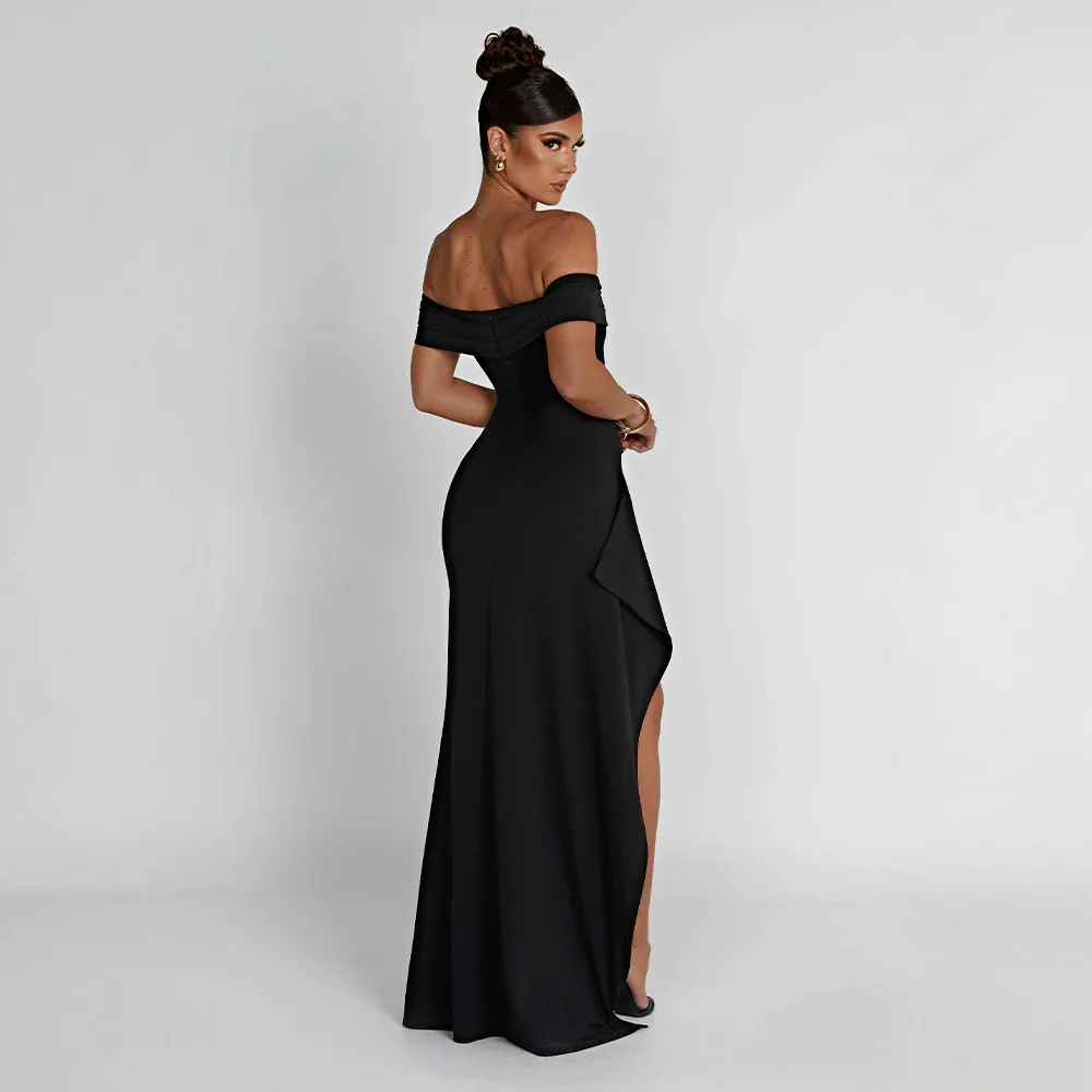 Vivienne | Off Shoulder Maxi Dress Ruched High Slit Formal