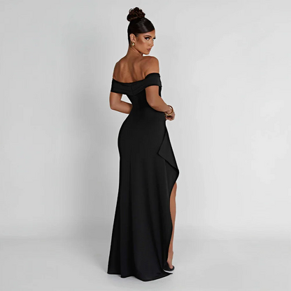 Vivienne | Off Shoulder Maxi Dress Ruched High Slit Formal