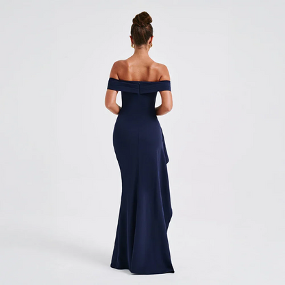 Vivienne | Off Shoulder Maxi Dress Ruched High Slit Formal