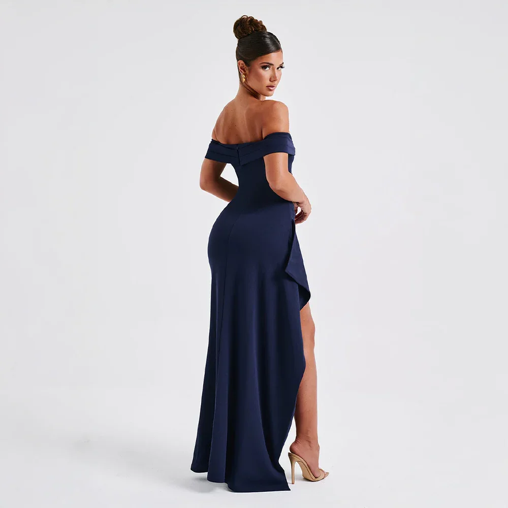 Vivienne | Off Shoulder Maxi Dress Ruched High Slit Formal