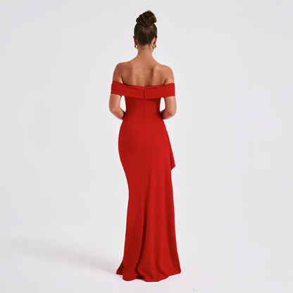 Vivienne | Off Shoulder Maxi Dress Ruched High Slit Formal