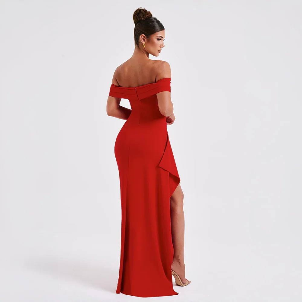 Vivienne | Off Shoulder Maxi Dress Ruched High Slit Formal