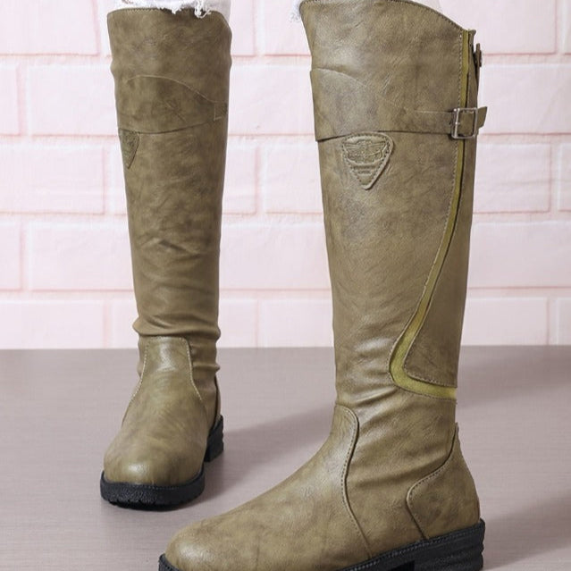 Maren | Women's Waterproof Leather Buckle Knee High Boot