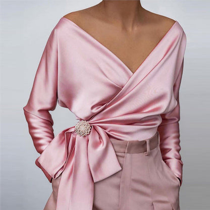 Serena | Women's Satin Wrap Bow Detail Blouse