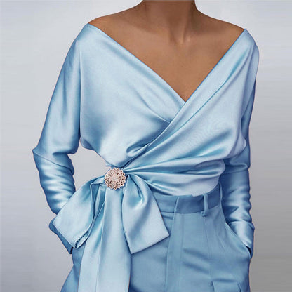 Serena | Women's Satin Wrap Bow Detail Blouse