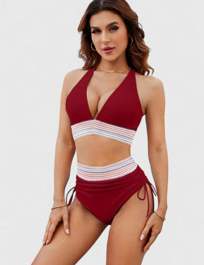 Lily | High Waisted Bikini Set Halter V Neck