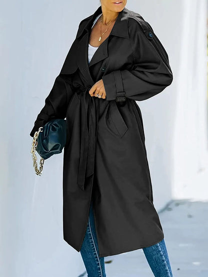 Amberlyn | Women's Belted Long Trench Coat with Lapel Collar