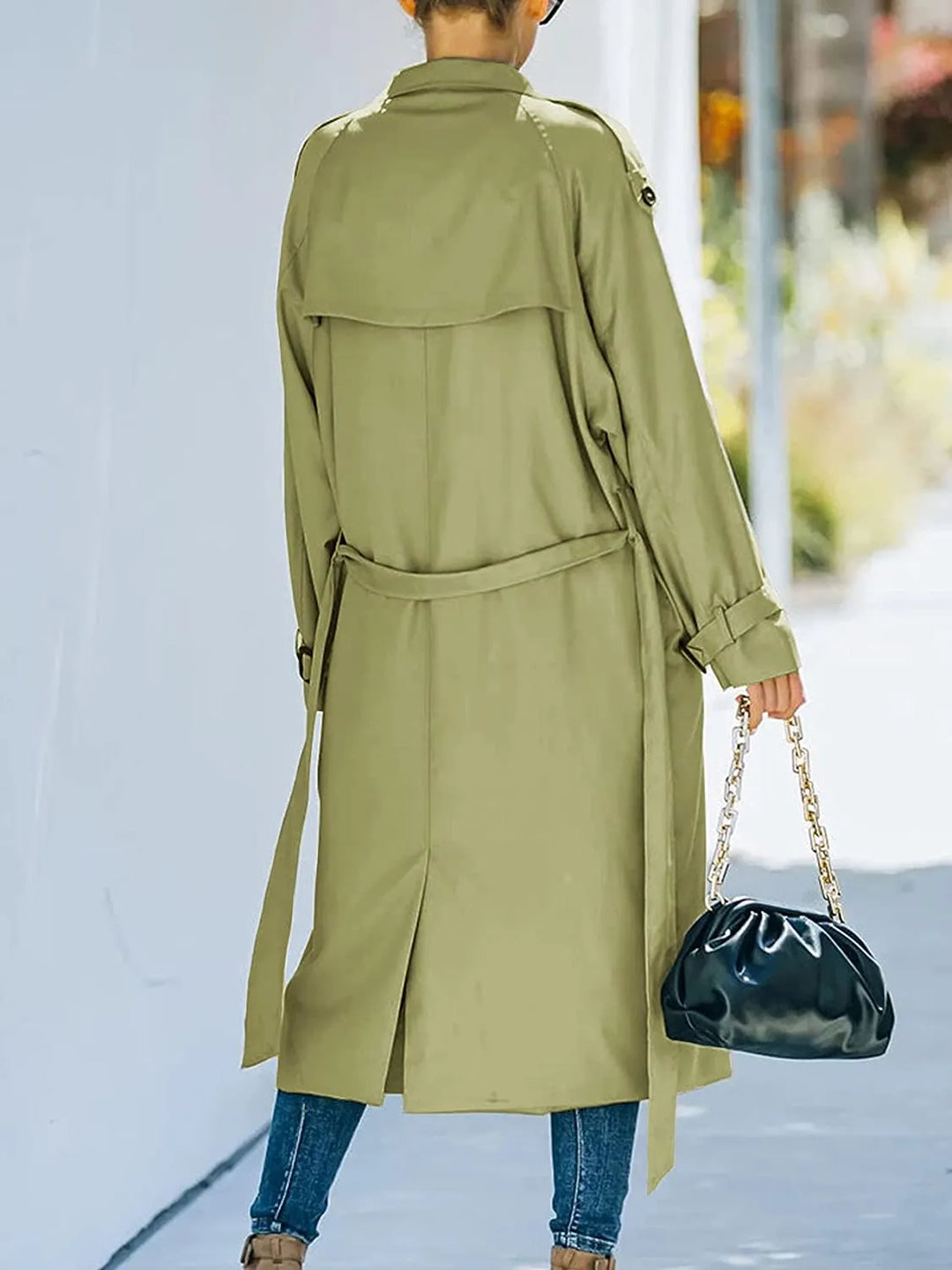 Amberlyn | Women's Belted Long Trench Coat with Lapel Collar