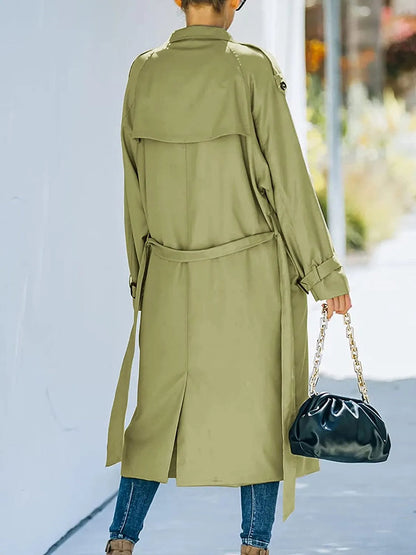 Amberlyn | Women's Belted Long Trench Coat with Lapel Collar