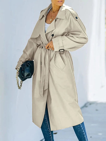 Amberlyn | Women's Belted Long Trench Coat with Lapel Collar