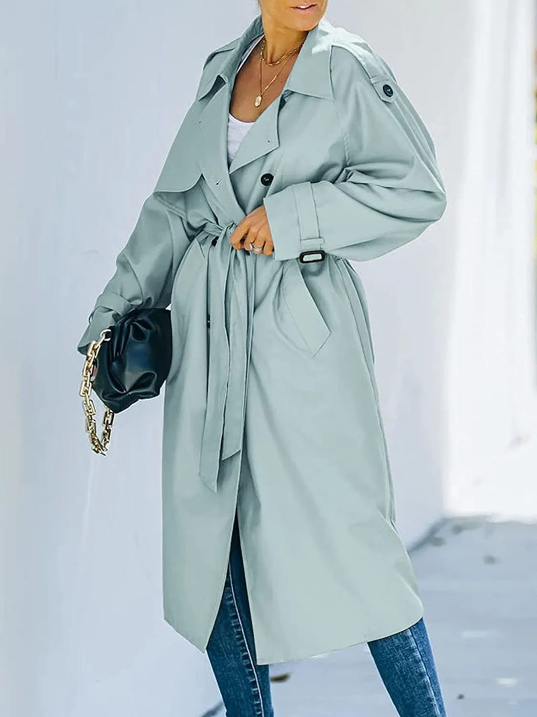 Amberlyn | Women's Belted Long Trench Coat with Lapel Collar