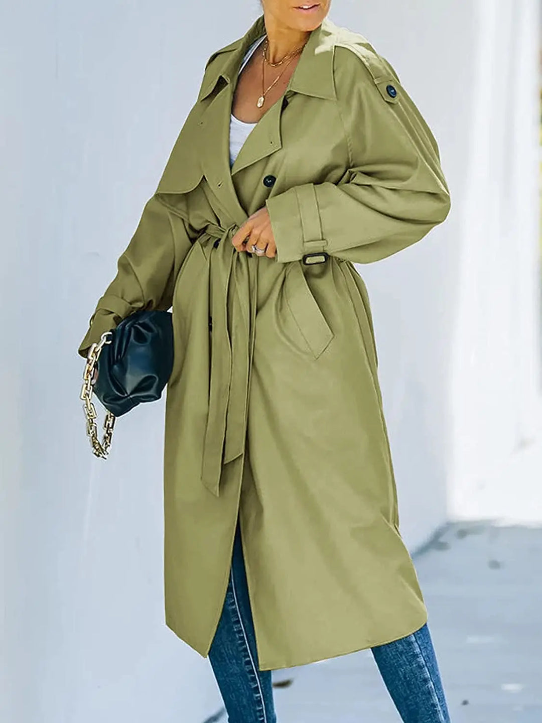 Amberlyn | Women's Belted Long Trench Coat with Lapel Collar