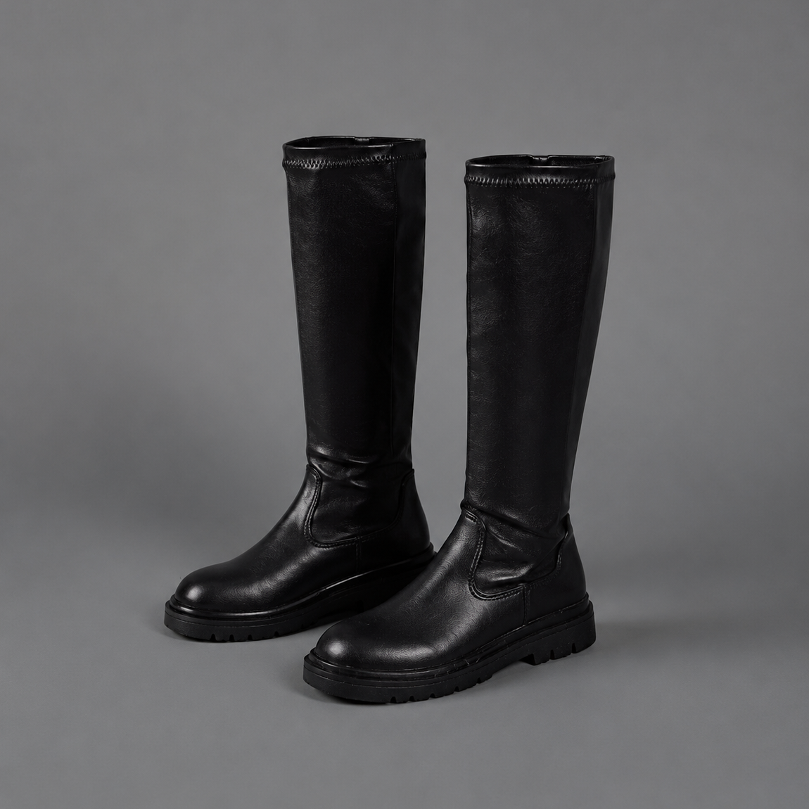 Marceline | Women's Knee High Chunky Sole Lug Round Toe Boot