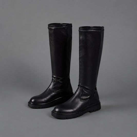 Marceline | Women's Knee High Chunky Sole Lug Round Toe Boot
