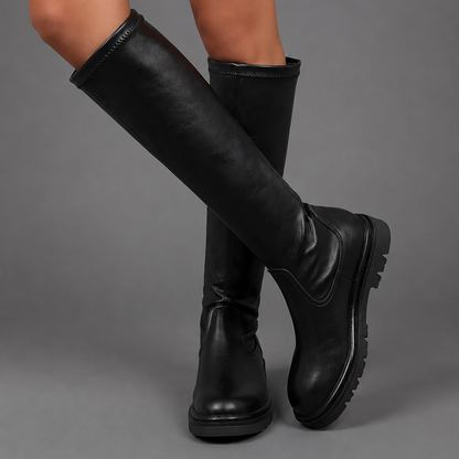 Marceline | Women's Knee High Chunky Sole Lug Round Toe Boot