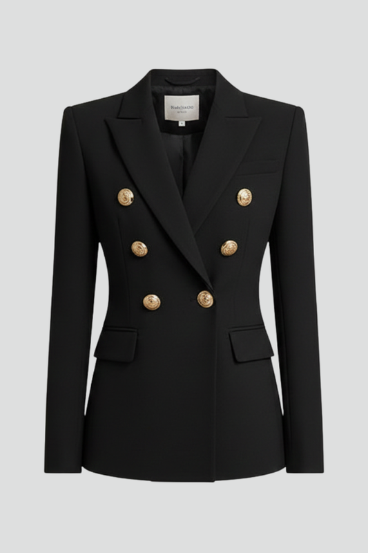 Rebecca | Double Breasted Gold Button Peaked Lapel Tailored Blazer