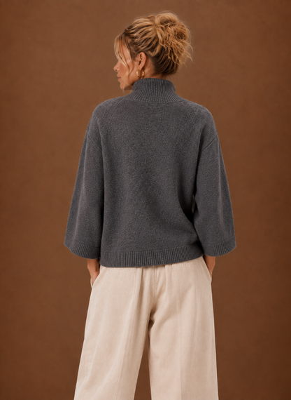 Neswick | Women's Chunky Knit Mock Neck Oversized Bell Sleeve Pullover Sweater