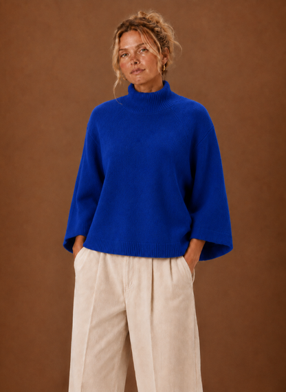 Neswick | Women's Chunky Knit Mock Neck Oversized Bell Sleeve Pullover Sweater