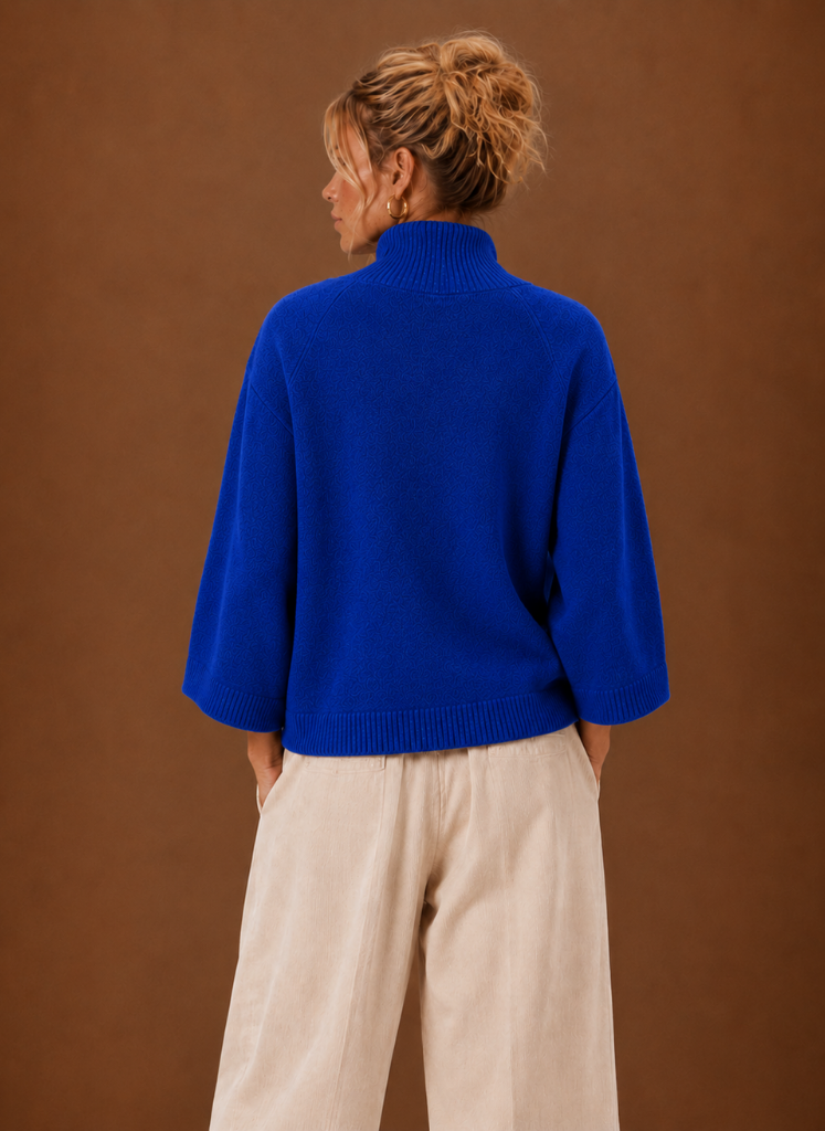 Neswick | Women's Chunky Knit Mock Neck Oversized Bell Sleeve Pullover Sweater