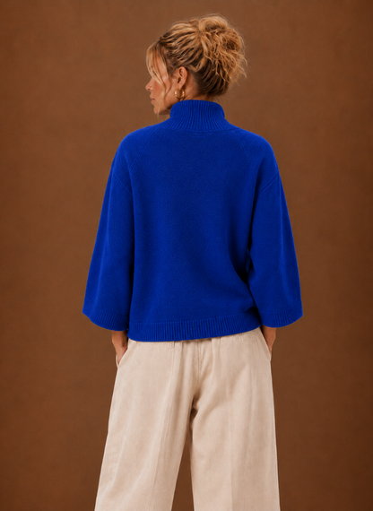 Neswick | Women's Chunky Knit Mock Neck Oversized Bell Sleeve Pullover Sweater