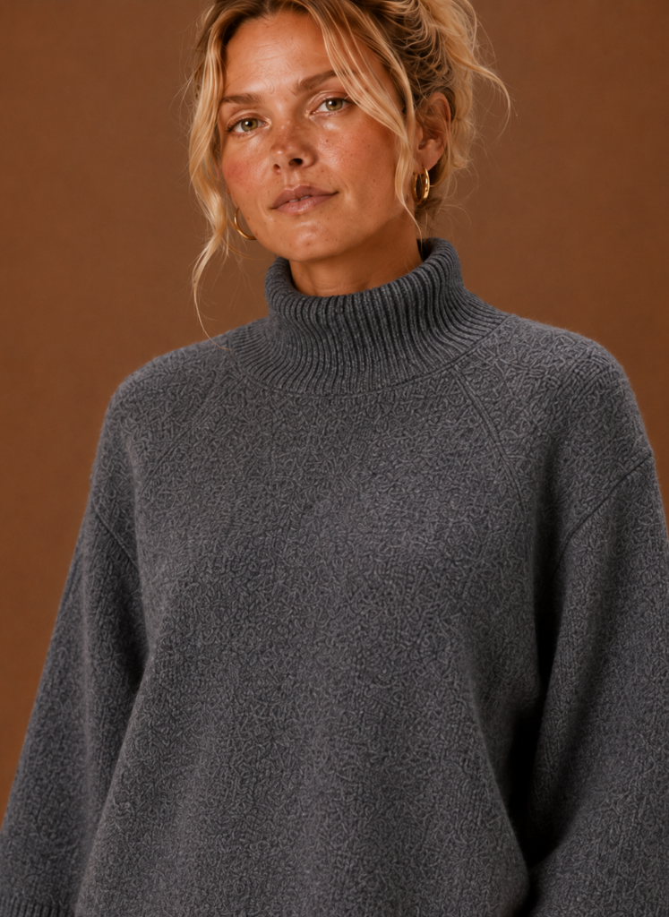 Neswick | Women's Chunky Knit Mock Neck Oversized Bell Sleeve Pullover Sweater