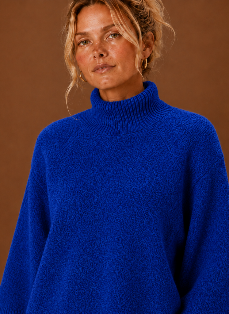 Neswick | Women's Chunky Knit Mock Neck Oversized Bell Sleeve Pullover Sweater