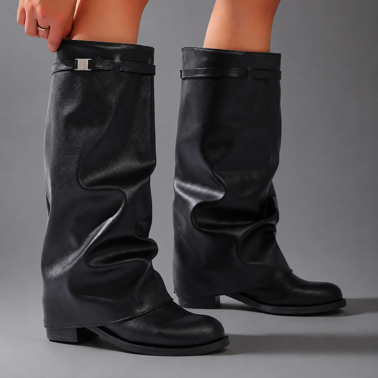 Isabella | Women's Slouch Block Heel Leather Knee High Boot