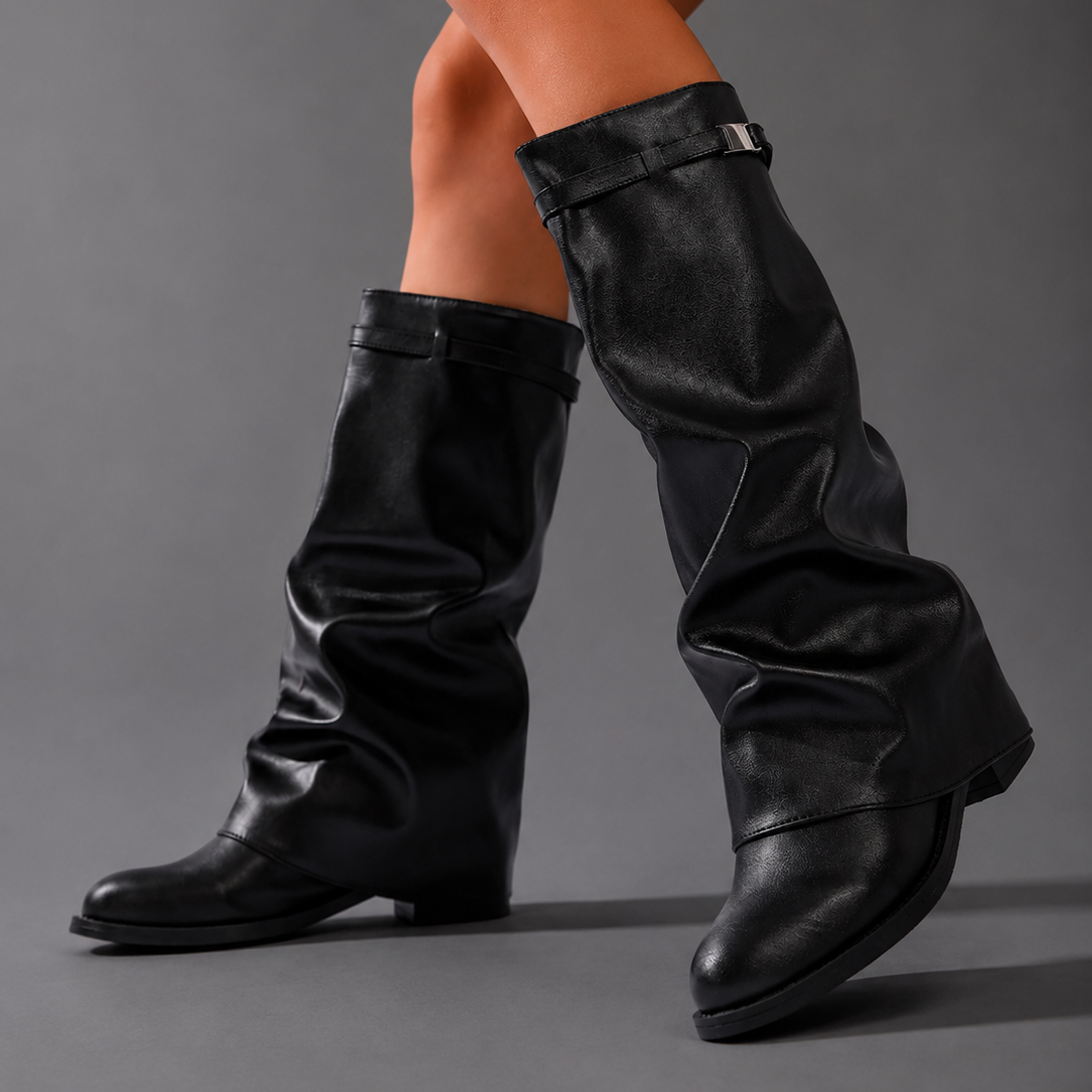Isabella | Women's Slouch Block Heel Leather Knee High Boot