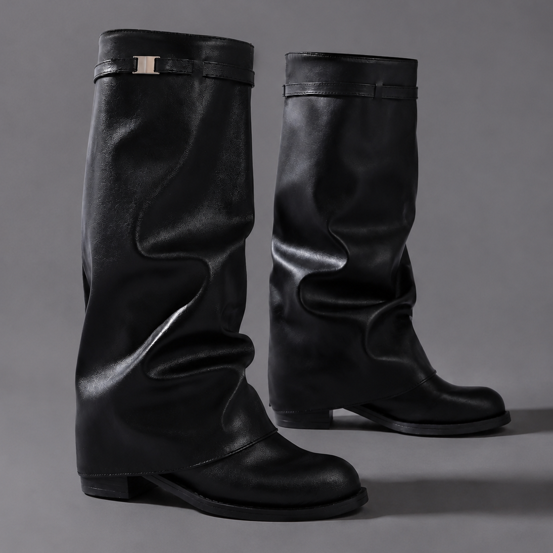 Isabella | Women's Slouch Block Heel Leather Knee High Boot