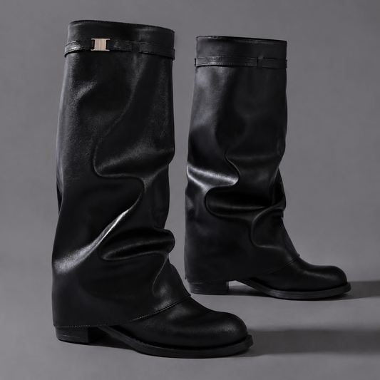Isabella | Women's Slouch Block Heel Leather Knee High Boot